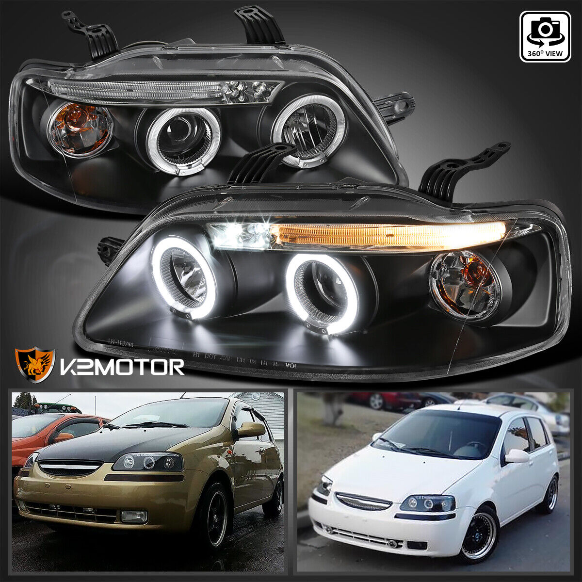 Black Fits 2004-2006 Chevy Aveo Sedan Aveo5 LED Halo Projector Headlights  Lamps 841808120749 | eBay