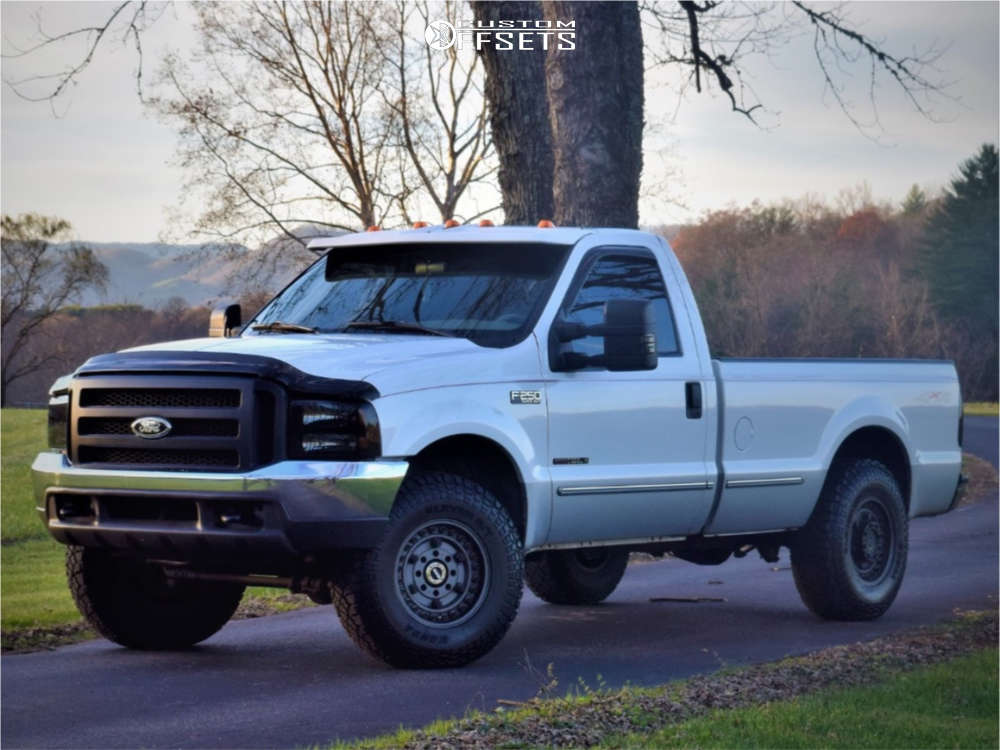 1999 Ford F-250 Super Duty with 17x8 30 Black Rhino Armory and 35/12.5R17  Kenda Klever R/t and Leveling Kit | Custom Offsets