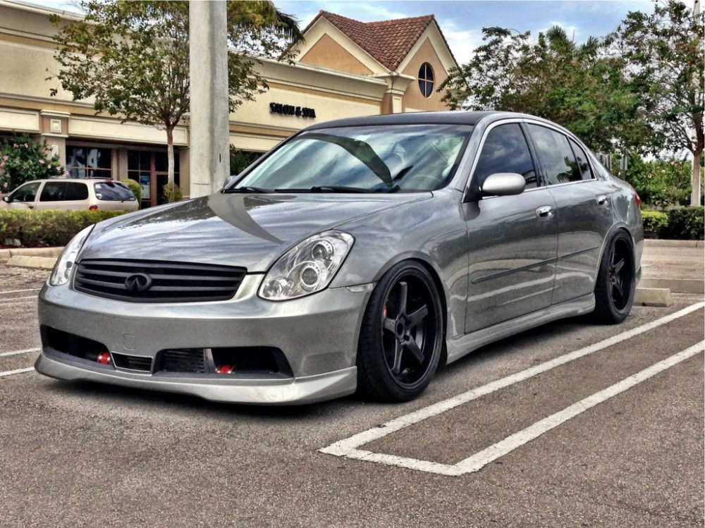 2006 INFINITI G35 with 19x9.5 25 Axis Hiro and 255/35R19 Hankook Ventus V12  Evo 2 and Lowering Springs | Custom Offsets
