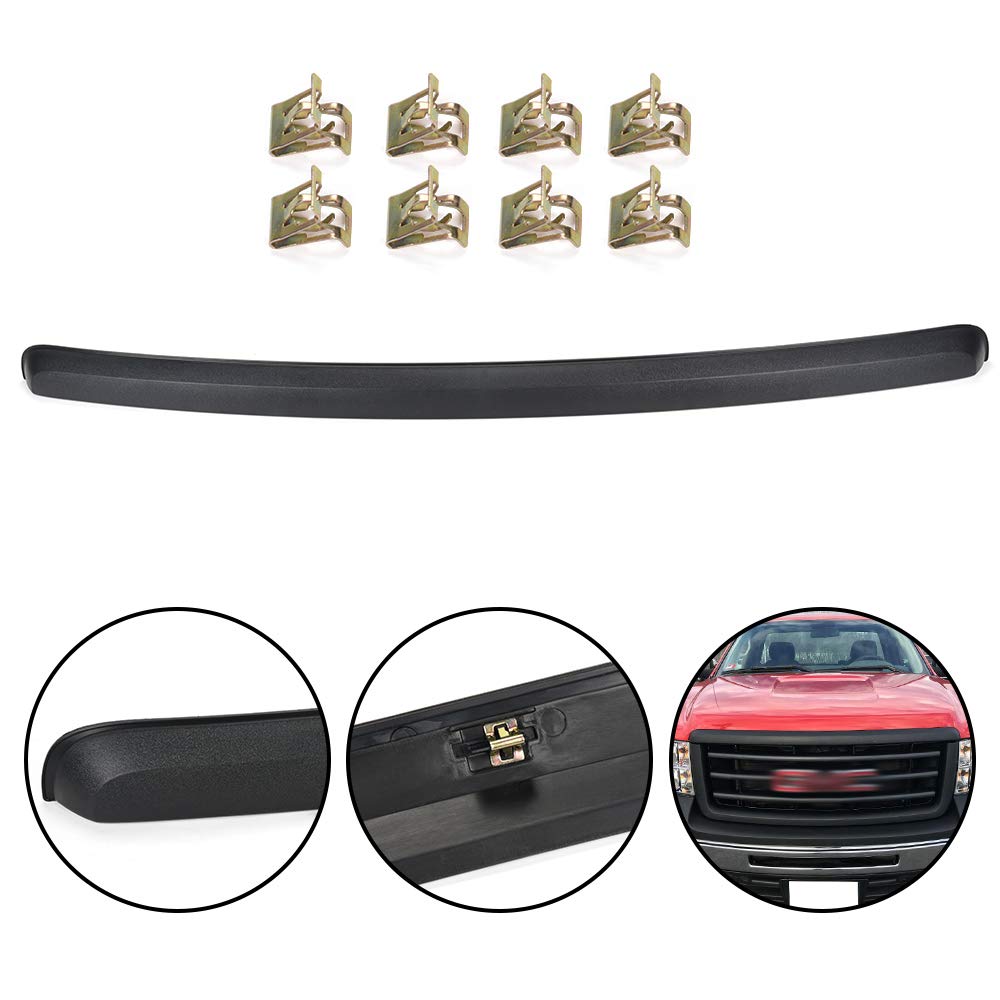 G-PLUS Hood Molding Trim Without Chrome Grille Compatible for GMC Sierra  1500 2007-2013/2500 HD 3500 HD 2007-2010 Textured Black Plastic GM1235110  10385157