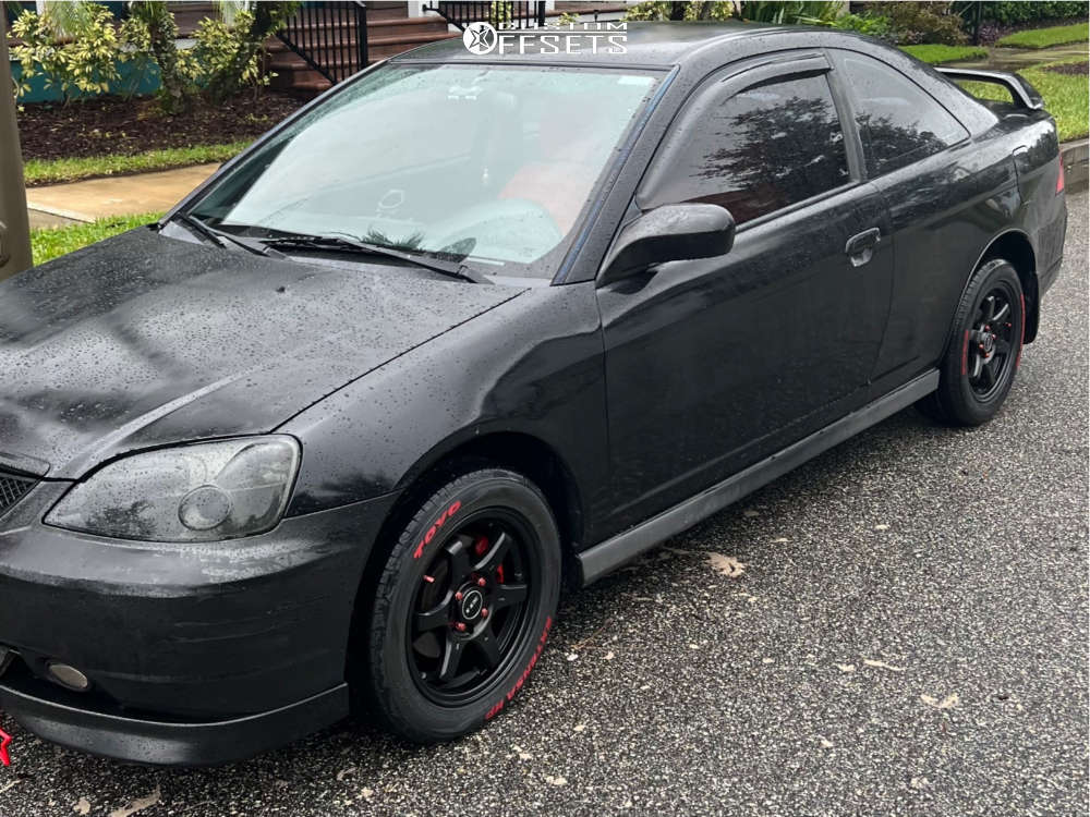 2002 Honda Civic with 15x6.5 38 NS Ns1507 and 195/55R15 Toyo Tires Extensa  Hp Ii and Stock | Custom Offsets