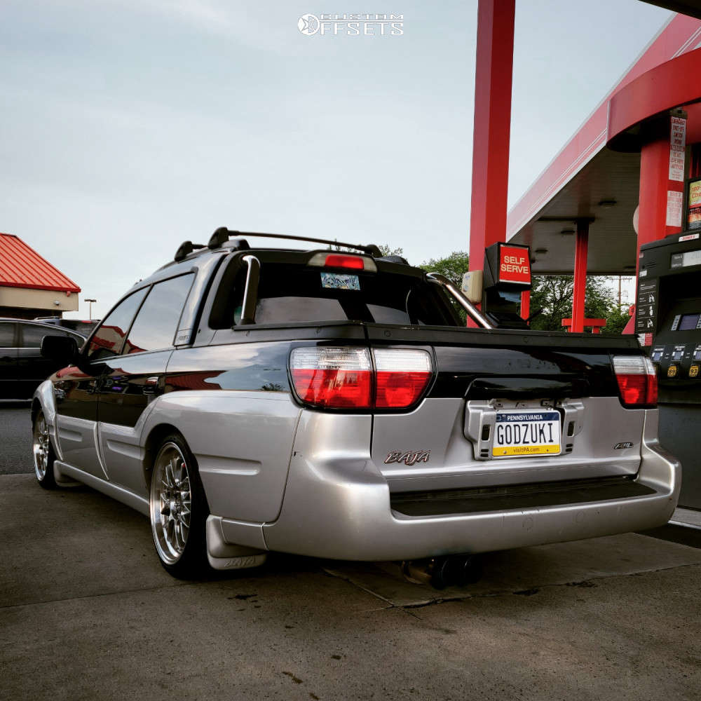 2003 Subaru Baja with 18x8.5 38 F1R F21 and 225/40R18 Thunderer Mach Iv and  Coilovers | Custom Offsets