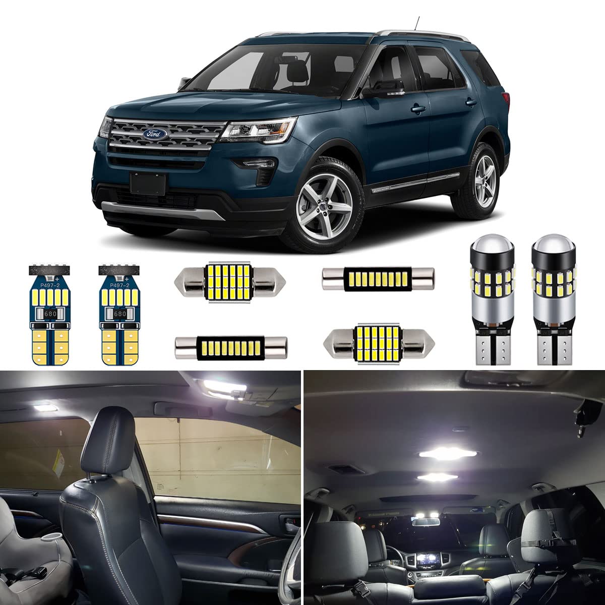 Amazon.com: AUTOGINE White LED Interior Lights Kit Package for Ford  Explorer 2011 2012 2013 2014 2015 2016 2017 2018 2019 Super Bright 6000K  Interior LED Light Bulb Package + Install Tool : Automotive