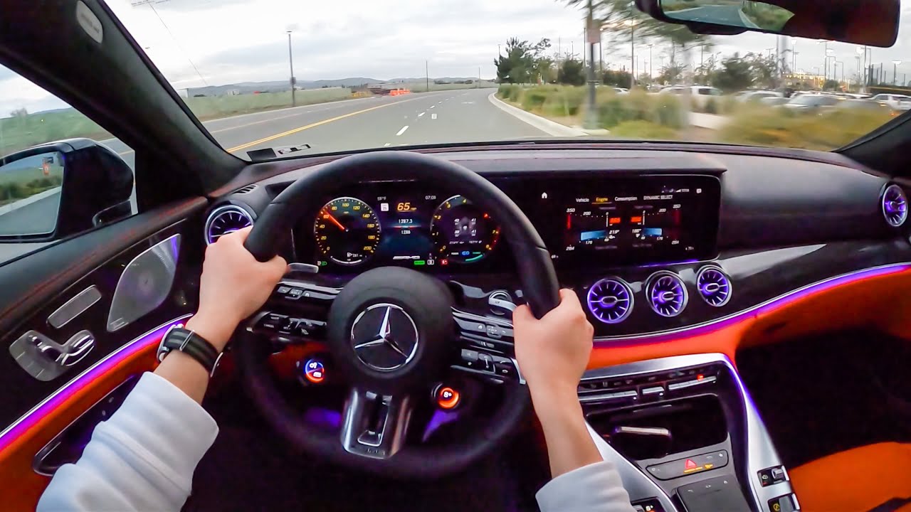 362HP) The New 2022 Mercedes-AMG GT 43 4-Door POV Sunset Drive - YouTube