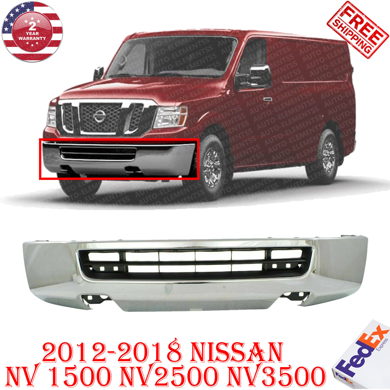 New Front Bumper Chrome Steel For 2012-2018 Nissan Cargo Van NV2500 NV3500  19962608278 | eBay