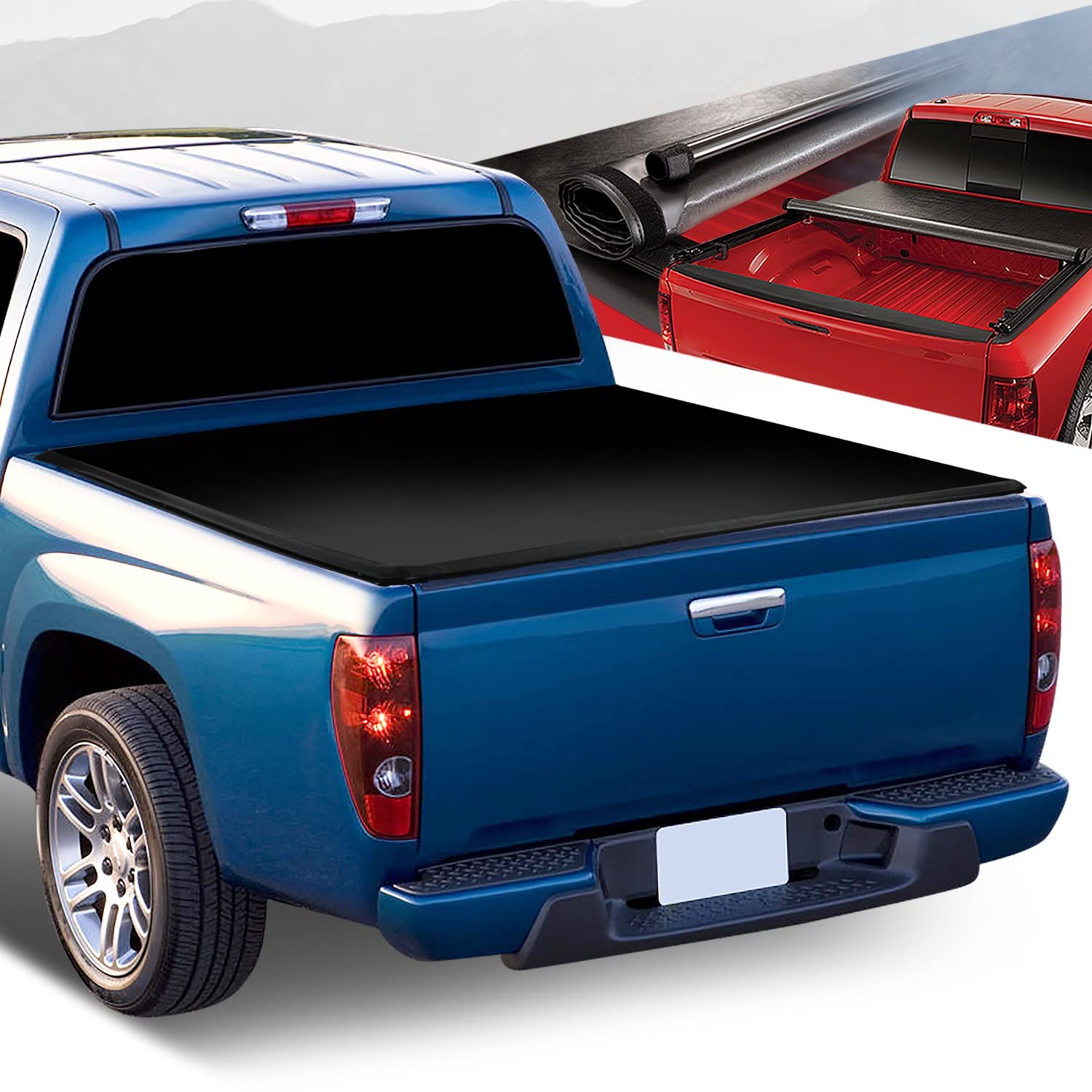 Vinyl Soft Top Roll-up Adjustable Truck Tonneau Cover Kit Compatible with  Chevy Colorado GMC Canyon Isuzu I-350 I-370 5Ft Fleetside Short Bed 04-12,  Matte Black