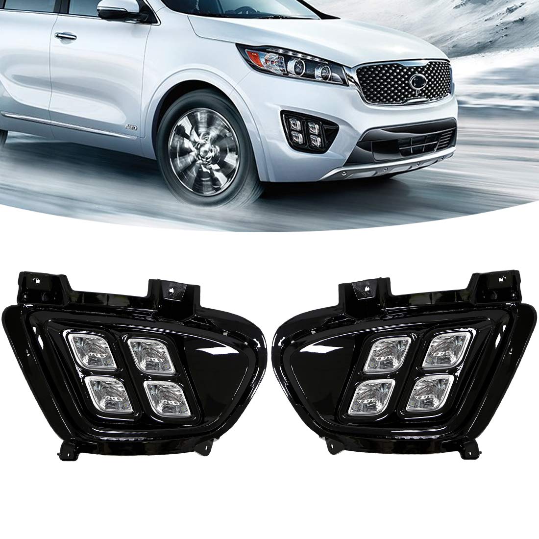 For KIA Sorento 2016 2017 2018 4 Eyes Style Driving Daytime Running Light  Fog Lamps Accessories, Cover LED Day Light with Bezel