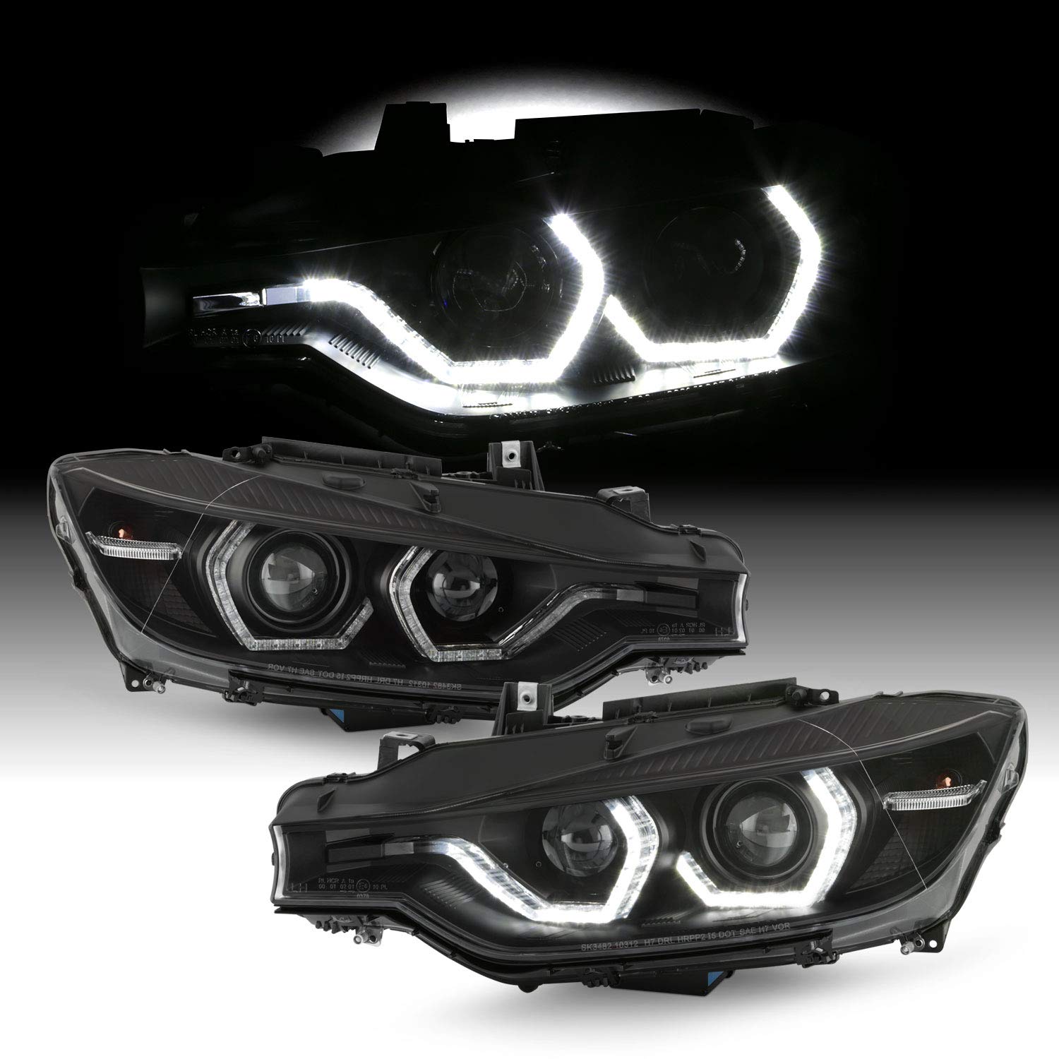 AKKON - Fits 2012-2015 BMW F30 320i 325i 328d 328i 335i ActiveHybrid 3  [HID/Xenon] w/AFS LED Tube Projector Black Headlights