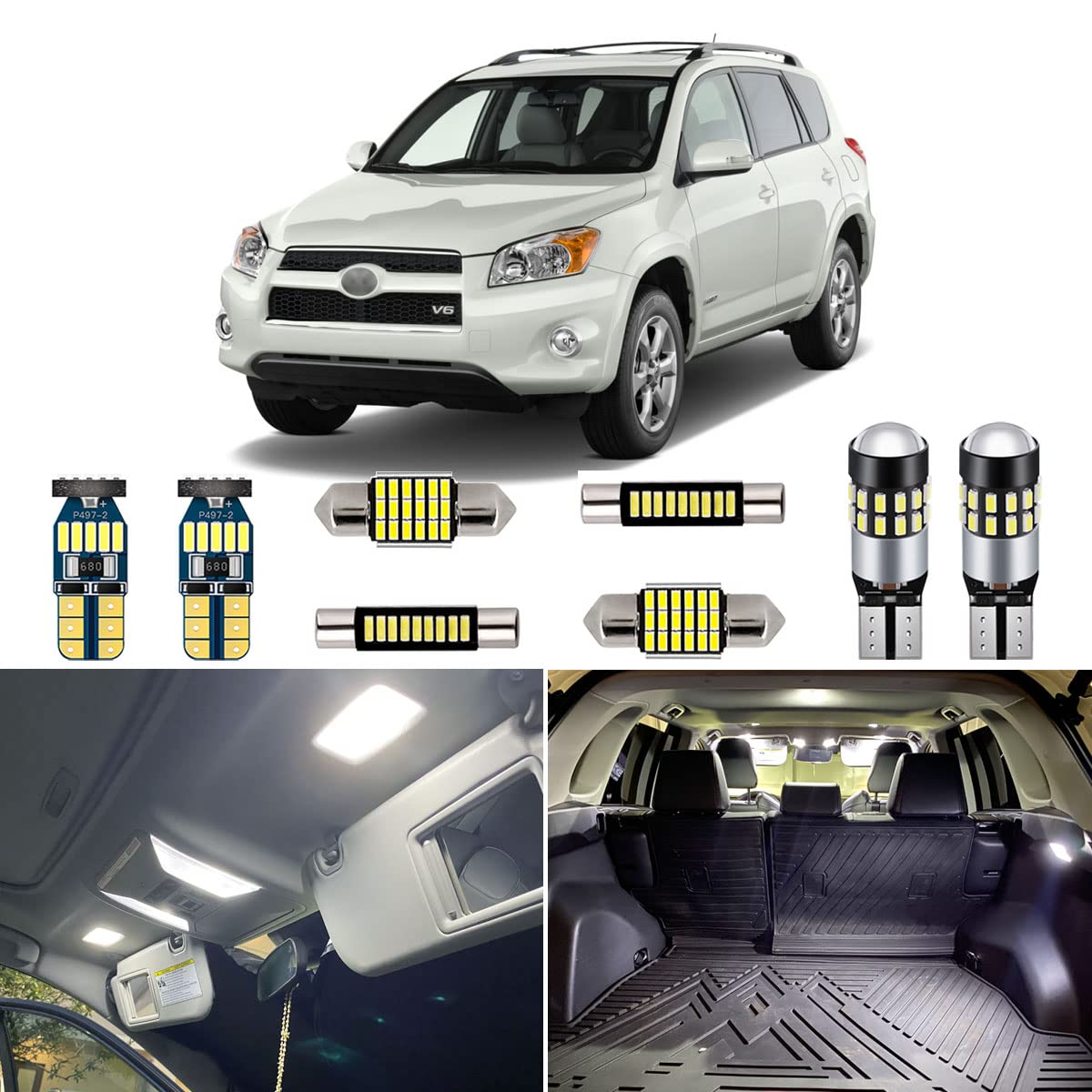 Amazon.com: AUTOGINE 8 Piece White LED Interior Light Kit for Toyota RAV4  2006 2007 2008 2009 2010 2011 2012 Super Bright 6000K Interior LED Lights  Bulb Package + Install Tool : Automotive