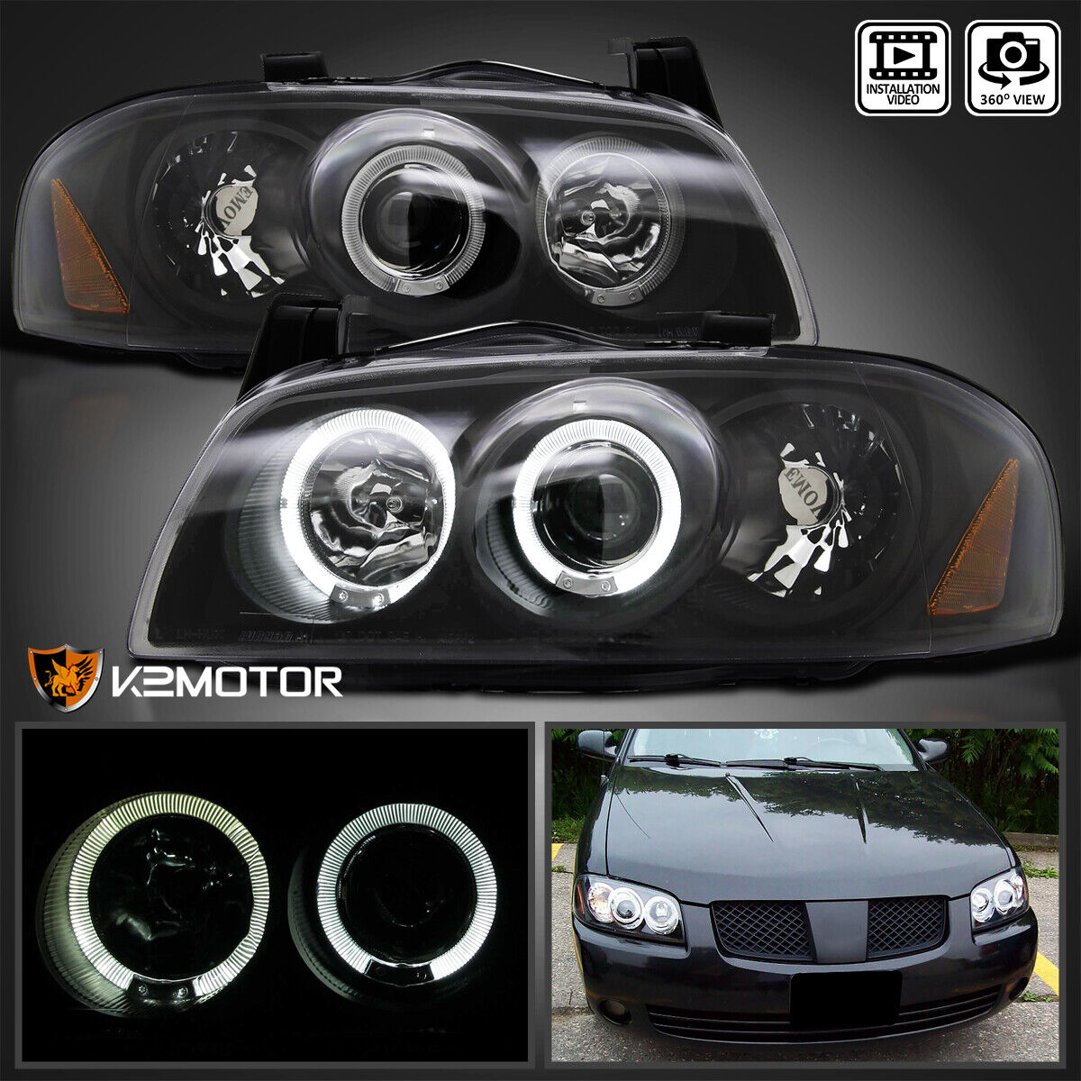 Black Fits 2004-2006 Nissan Sentra LED Halo Projector Headlights Lamp  Left+Right 841808123320 | eBay