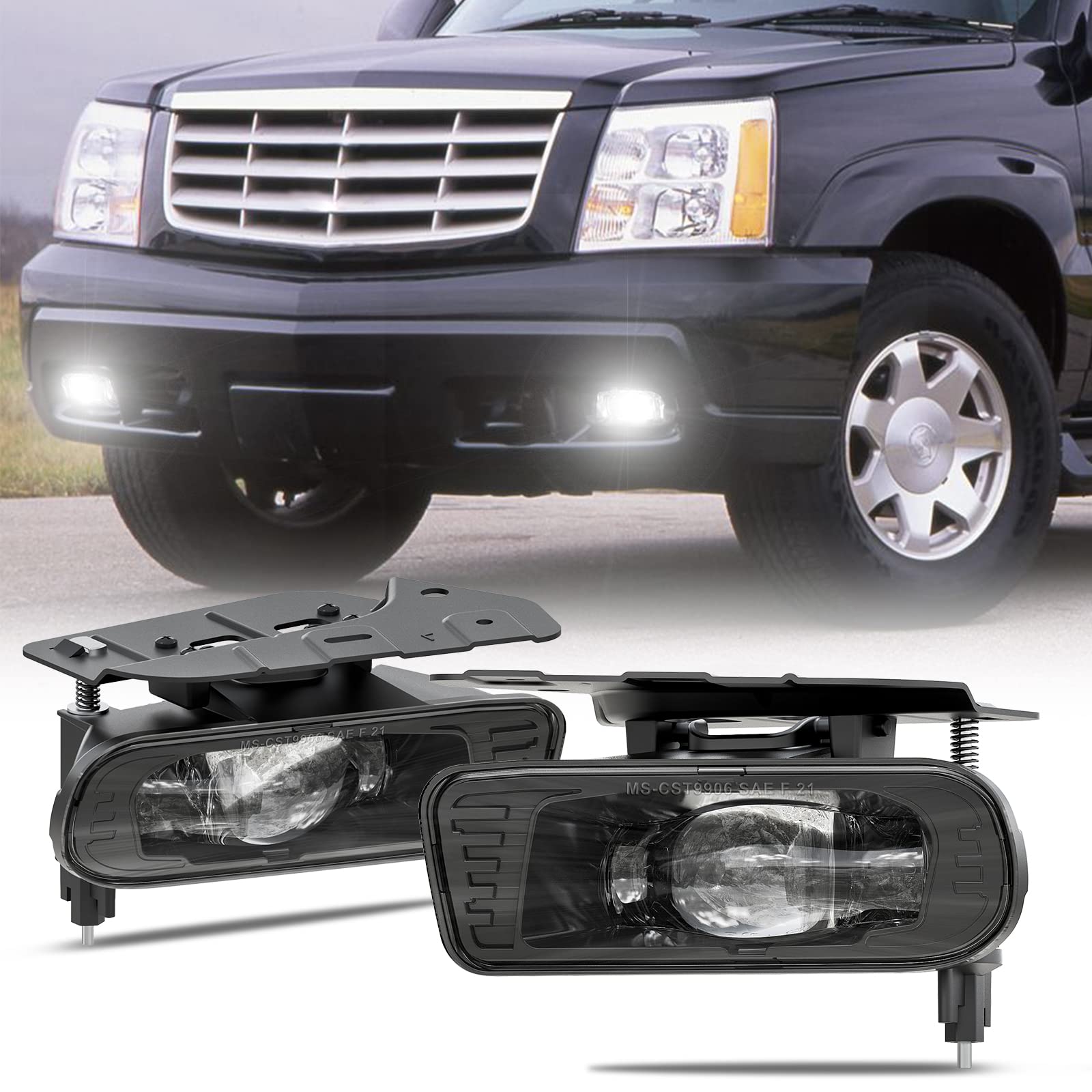 BICYACO LED Fog Lights Assembly Compatible with 2002 2003 2004 2005 2006 Cadillac  Escalade 02 03 04 05 06 Escalade EXT 2003-2006 Escalade ESV Fog Lamps  Replacement Clear Lens