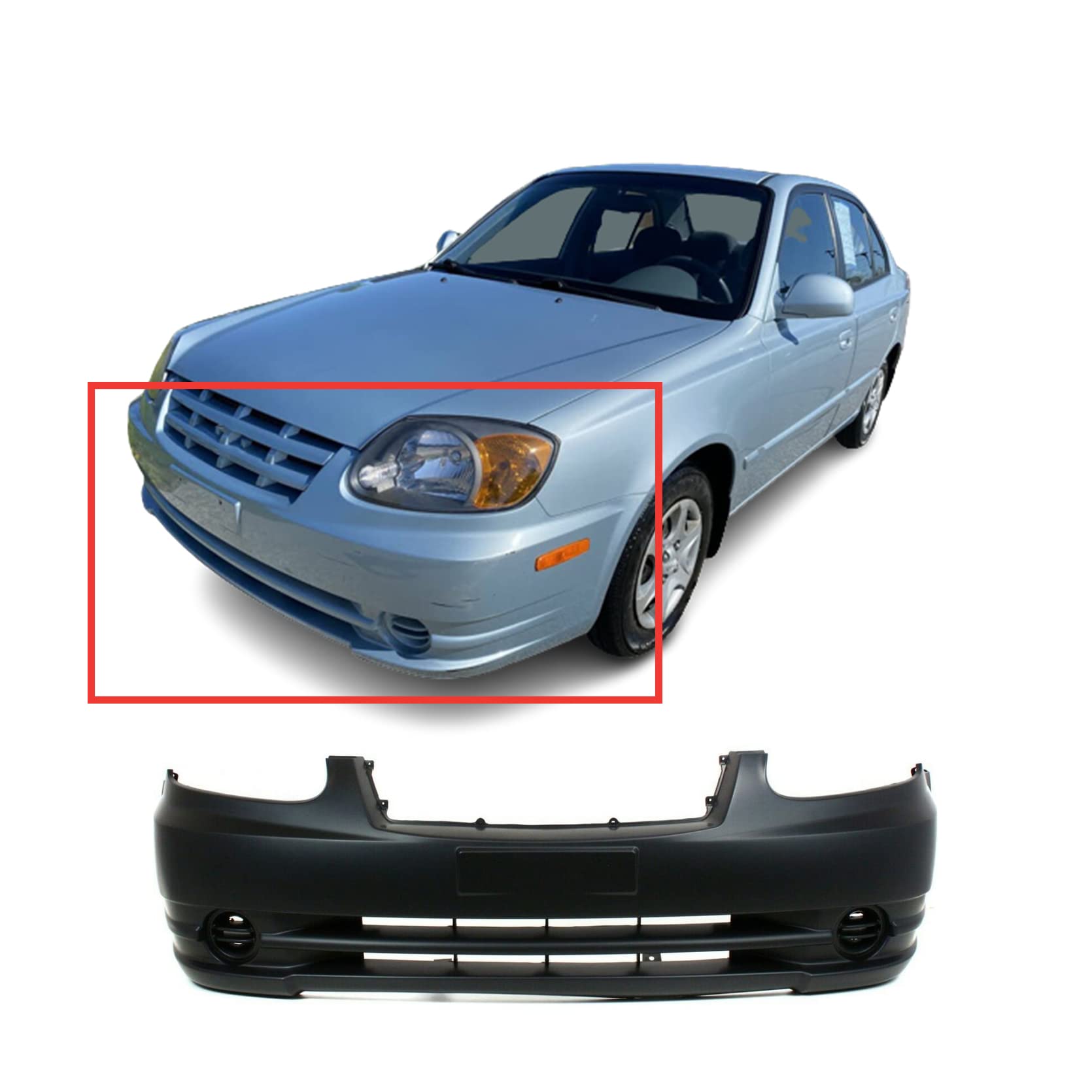 FitParts Front Bumper Cover for 2003-2006 Hyundai Accent GL, GS, GSi Sedan  Hatchback