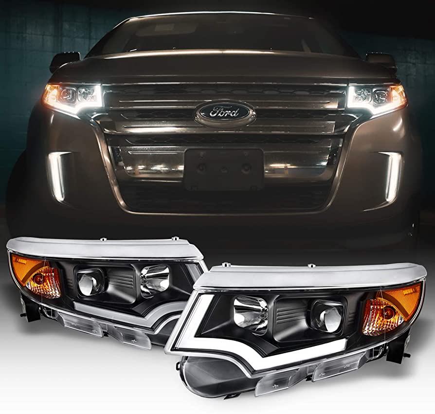 AKKON - LED DRL Black Projector Headlights compatible with 2011-2014 Ford  Edge Halogen Type Models