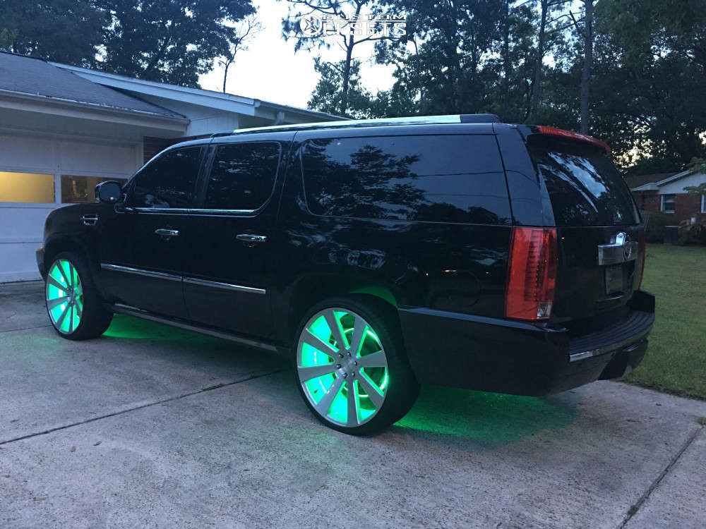 2011 Cadillac Escalade ESV with 26x10 30 DUB 8 Ball and 305/30R26 Lexani  Lx-thirty and Stock | Custom Offsets