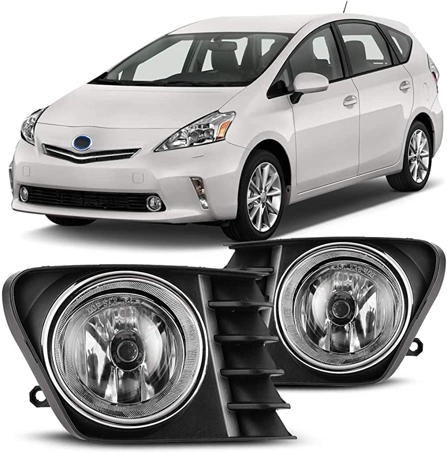 Winjet Compatible with [2012 2013 2014 Toyota Prius V] Driving Fog Lights +  Switch + Wiring Kit, clear lens (WJ30-0421-09)