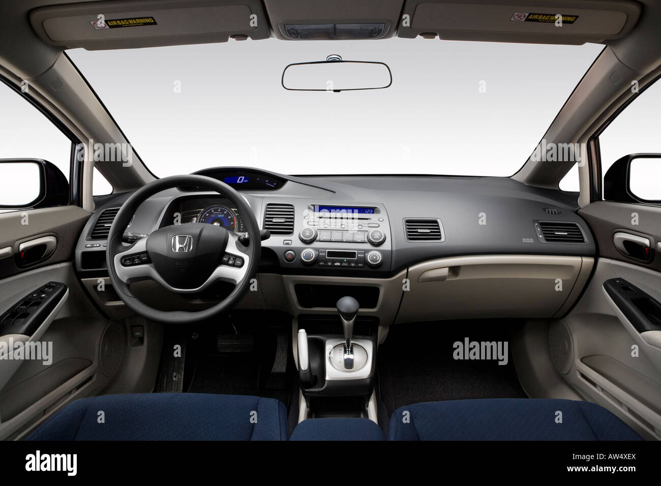 2008 Honda Civic Hybrid in Gray - Dashboard, center console, gear shifter  view Stock Photo - Alamy