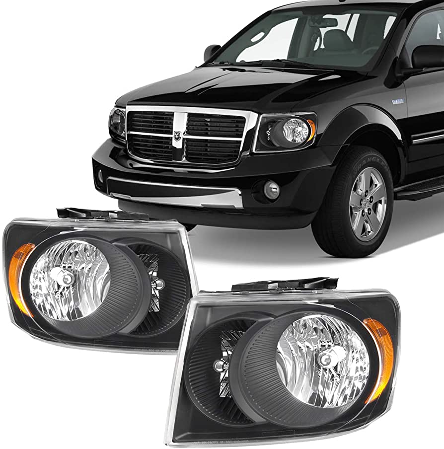 AKKON - For Black 2007 2008 2009 Dodge Durango Headlights Front Lamps Pair  Direct Replacement Left + Right