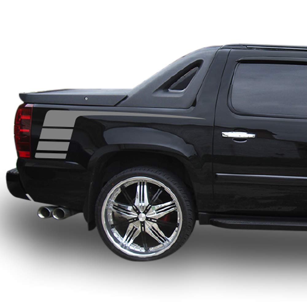 Bubbles Designs Side Racing Bed Stripes Vinyl Sticker Graphic Compatible  with Chevrolet Avalanche 2007-2013 (Silver)