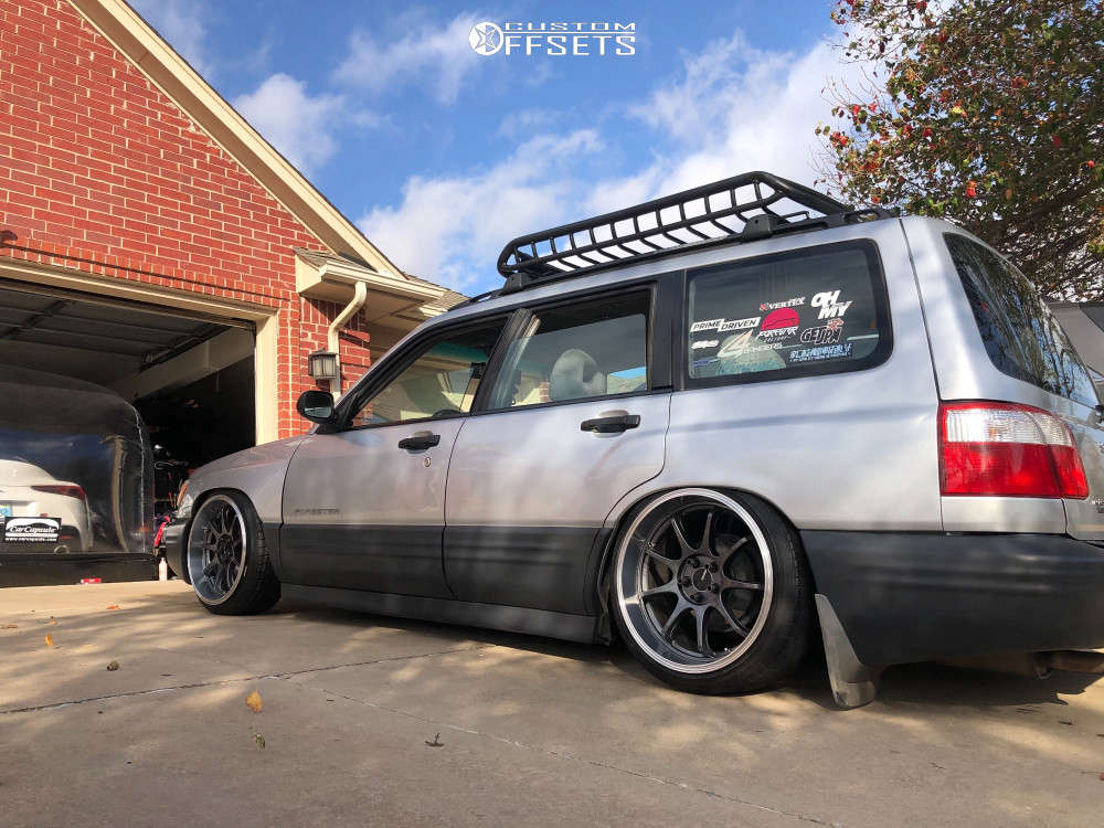 2002 Subaru Forester with 18x9.5 45 Enkei Tenjin and 205/40R18 Achilles Atr  Sport and Air Suspension | Custom Offsets