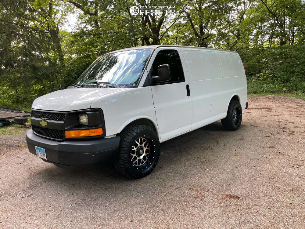 2014 Chevrolet Express 1500 with 18x9 -18 XD Grenade and 265/60R18 Nitto  Ridge Grappler and Stock | Custom Offsets