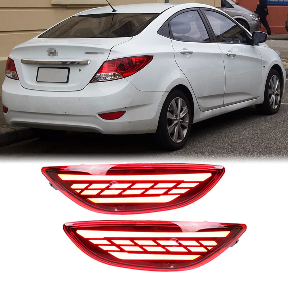 Dreamseek Rear LED Reflector Tail Light for Hyundai Accent Sedan 2012 2013  2014 2015 2016 2017 Brake Bumper Lamp with Dynamic Sequential Turn Signal  (Red Lens)