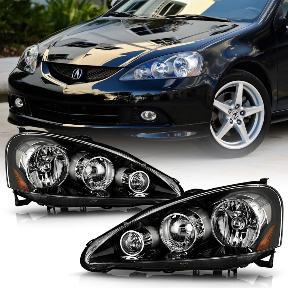 ACANII - For 2005-2006 Acura RSX Black Headlights Headlamps Head Lights  Lamps Replacement Driver + Passenger Side