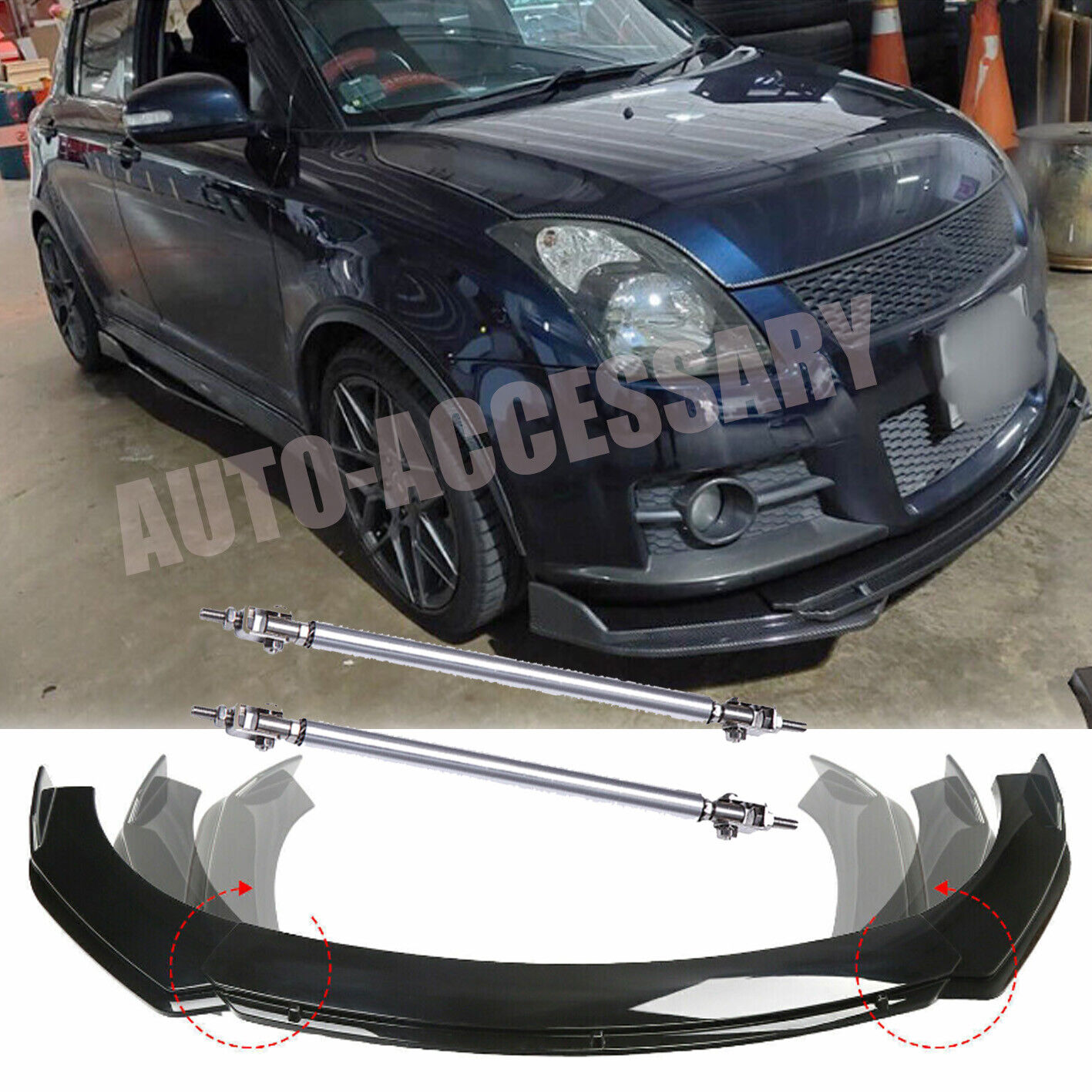 Front Bumper Chin Lip Spoiler Splitter Body Kit For Suzuki Swift 2000-2022  Gloss | eBay