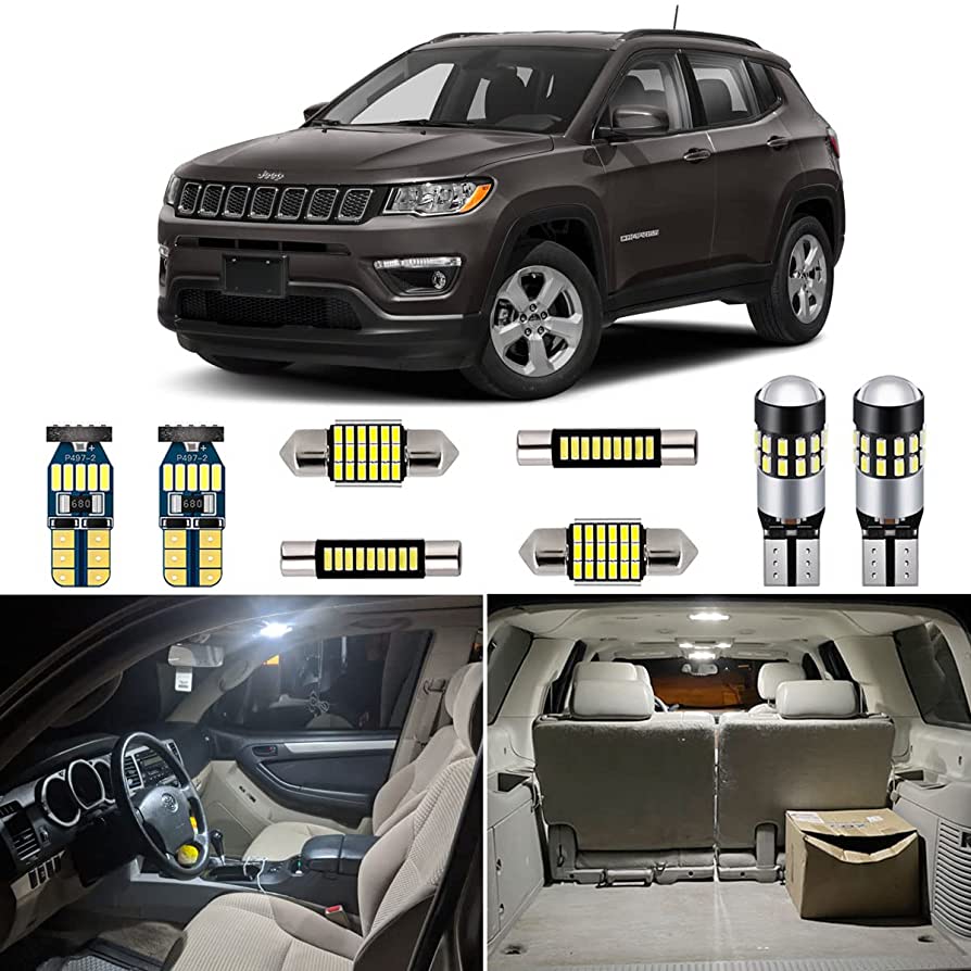 AUTOGINE 11 Piece CANBUS LED Interior Lights Kit for Jeep Compass 2017 2018  2019 2020 Super Bright 6000K White Interior LED Light Bulbs Package +  Install Tool