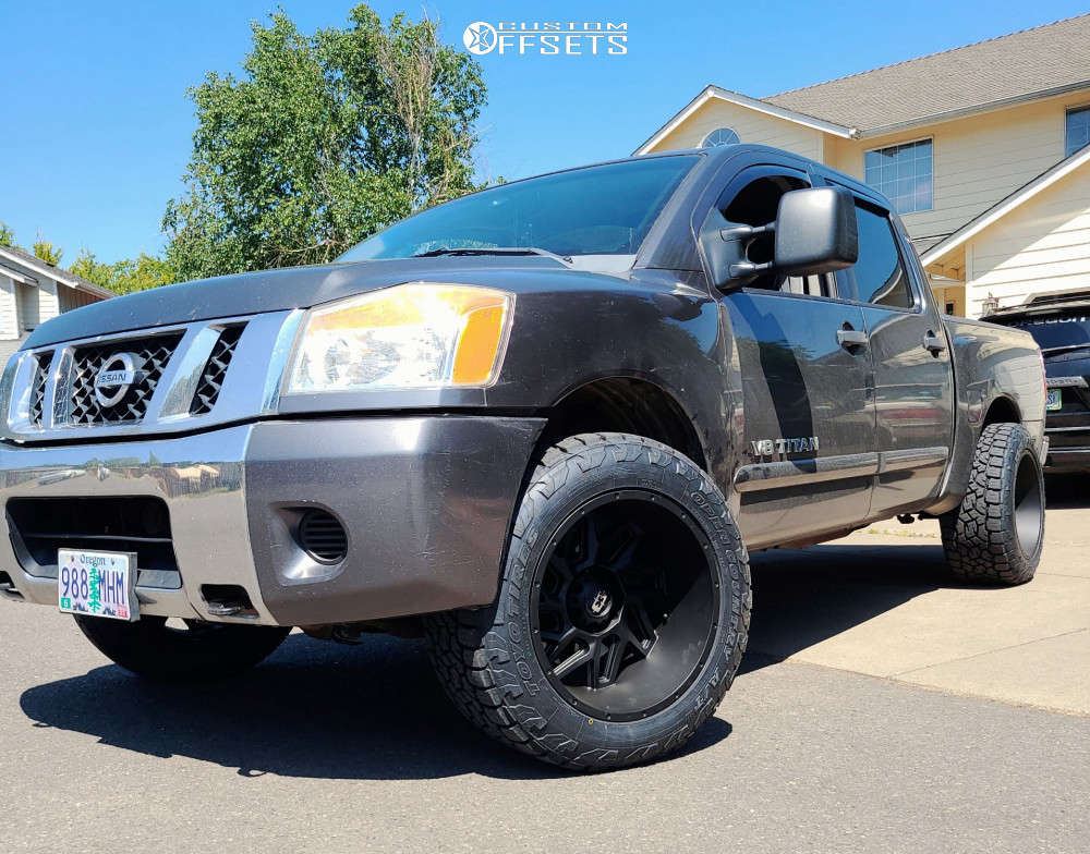 2008 Nissan Titan with 20x12 -57 Vision Spyder and 33/12.5R20 Toyo Tires  Open Country A/T III and Stock | Custom Offsets