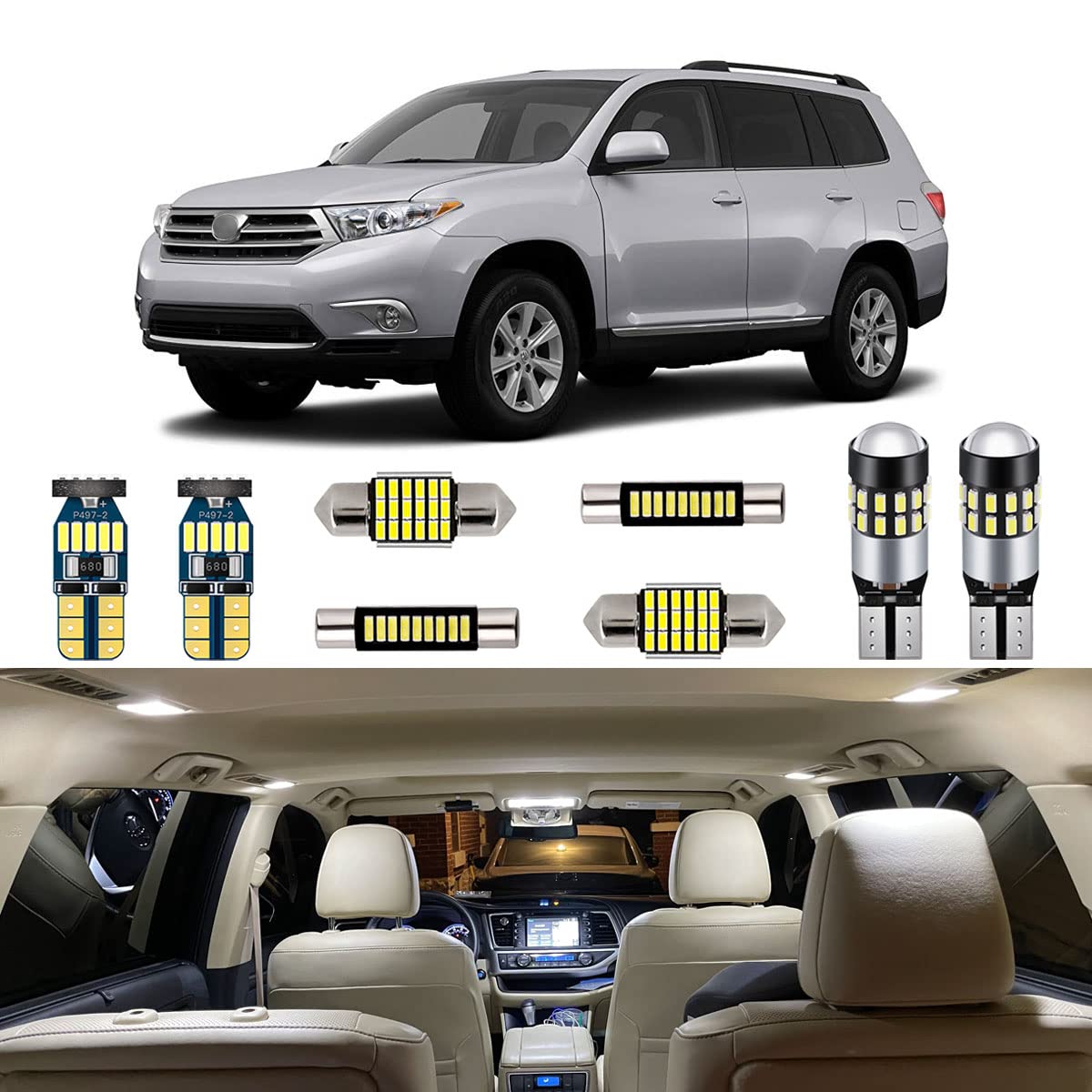 Amazon.com: AUTOGINE Super Bright 6000K White LED Interior Light Bulbs Kit  Package for 2008 2009 2010 2011 2012 2013 Toyota Highlander + Install Tool  : Automotive