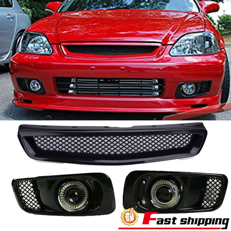 Fit 99-00 Honda Civic JDM Type-R 1999-2000 Mesh Front Hood Grille&LED Fog  Light 783919029408 | eBay